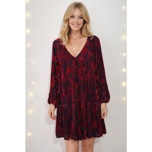 NWT TAYLOR Babydoll Velvet Burnout Dress 12 Burgundy Purple Whimsigoth Floral